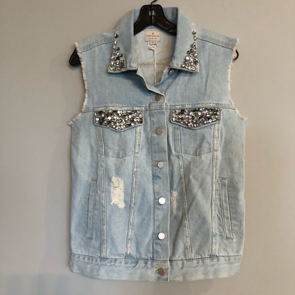 French Connection Festival Destroyed Vintage Essien Denim Sleeveless Jacket Vest